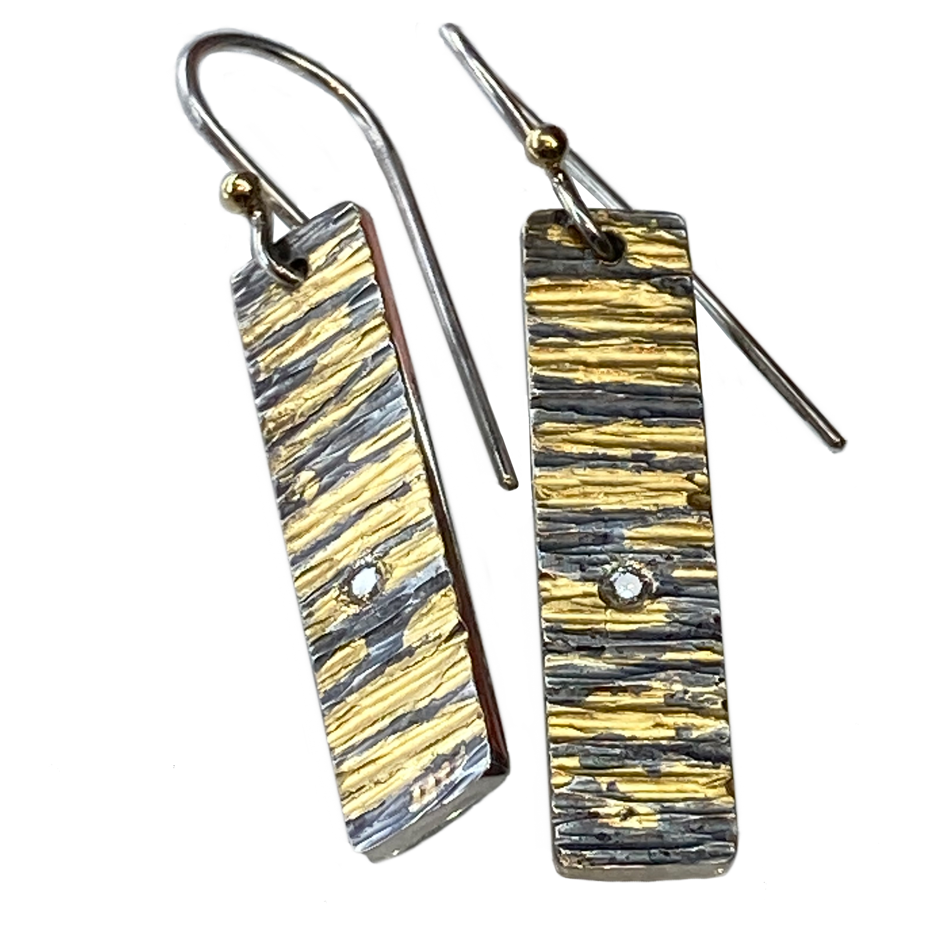 Stick Earrings Sterling Silver,24k, Diamond