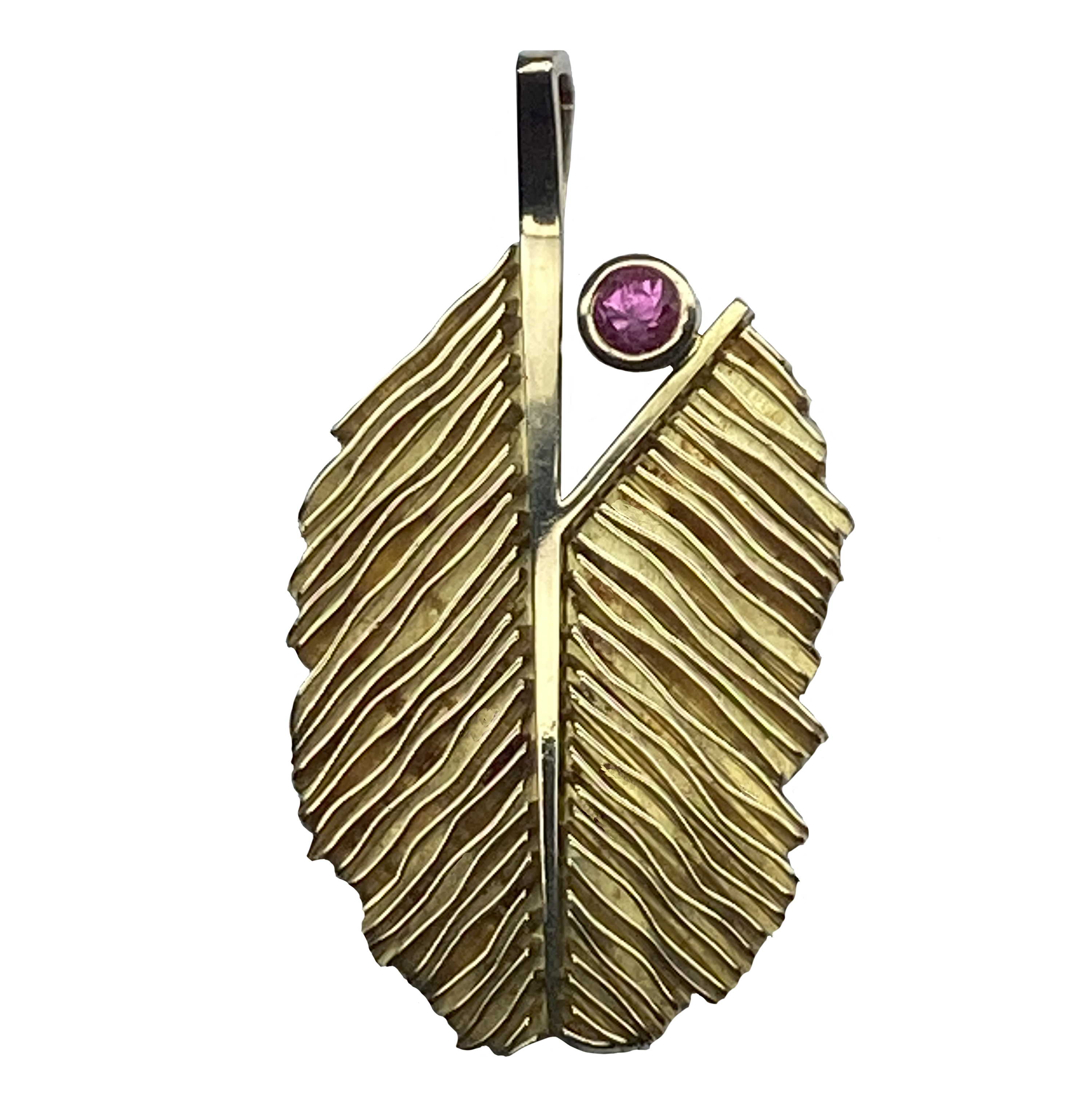 Gold Feather Pendant with Tourmaline